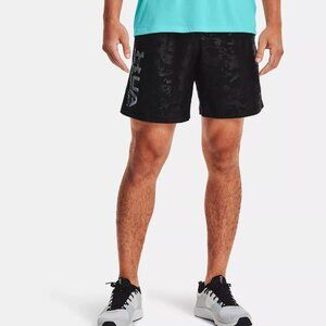 Under Armour Mens Woven Graphic Emboss Shorts 1351670-001 Black / Pitch Gray NWT
